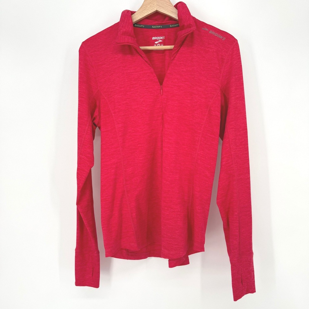 Brooks Run Happy Quarter-Zip‎ Pullover Womens Medium Pink Red